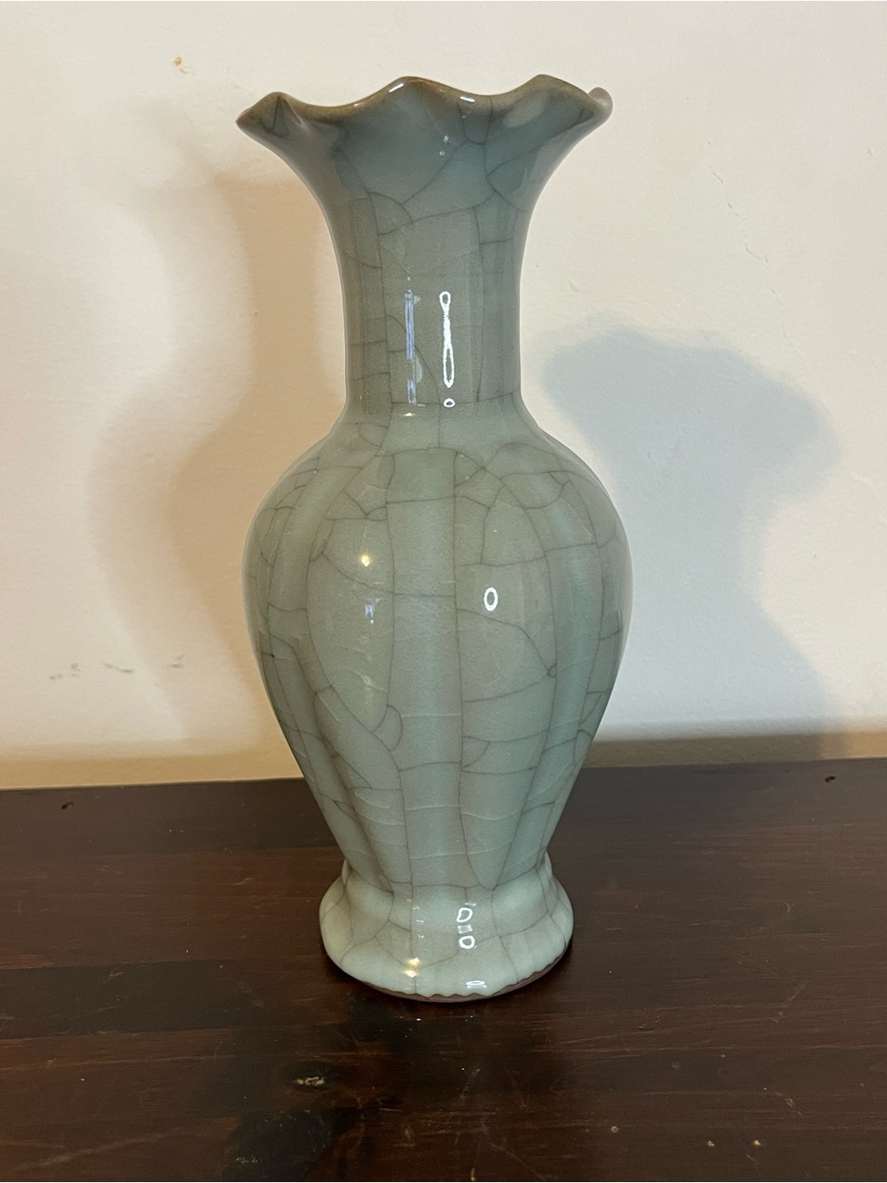 Vintage Chinese Ge ware celadon crackle vase gray blue glaze 8.5"